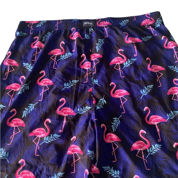 Vibrant Pink and Blue Flamingo Swim Trunks Relaxed Fit - Picture 2 of 6
